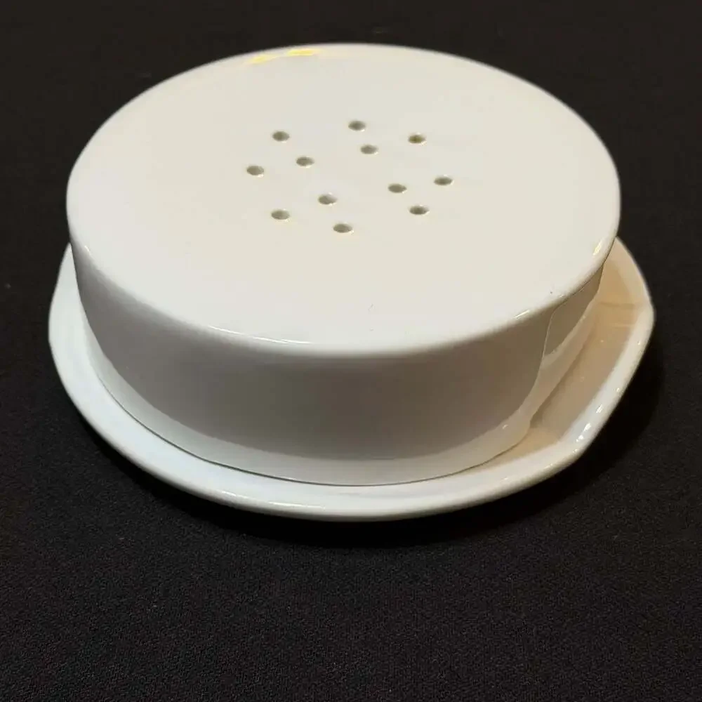 Crate & Barrel White Stoneware Brie Baker Cheese Dish with Vented Lid